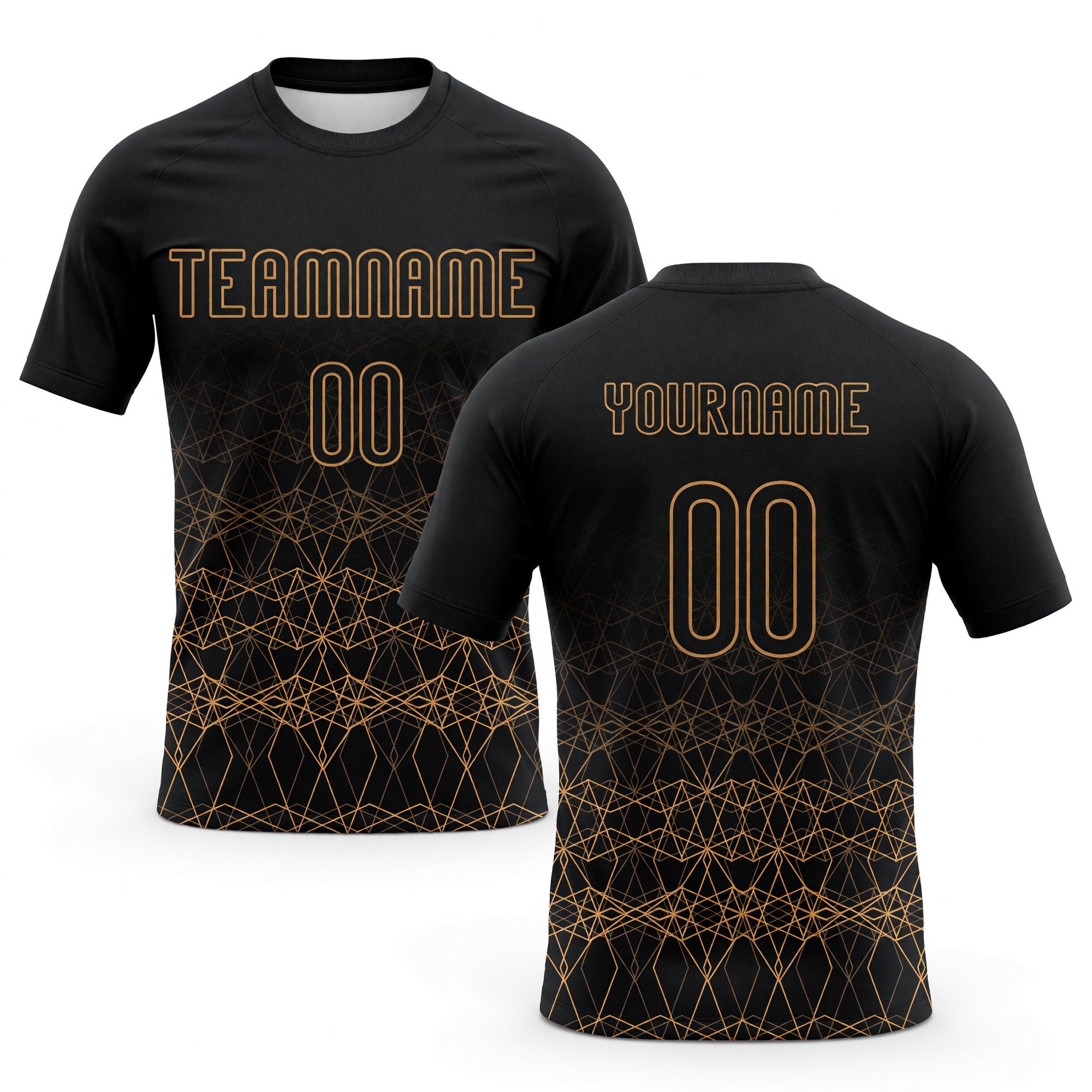 Custom Black Old Gold Geometric Shape Sublimation Volleyball Uniform Jersey