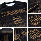 Custom Black Old Gold Geometric Shape Sublimation Volleyball Uniform Jersey detail