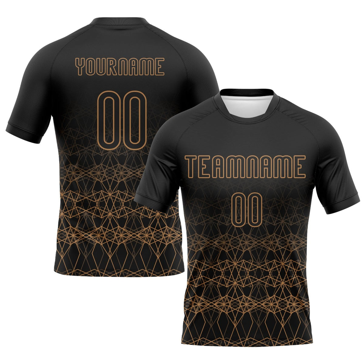 Custom Black Old Gold Geometric Shape Sublimation Volleyball Uniform Jersey photo 1