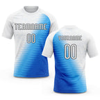 Custom Thunder Blue White-Black Geometric Shape And Lines Sublimation Volleyball Uniform Jersey