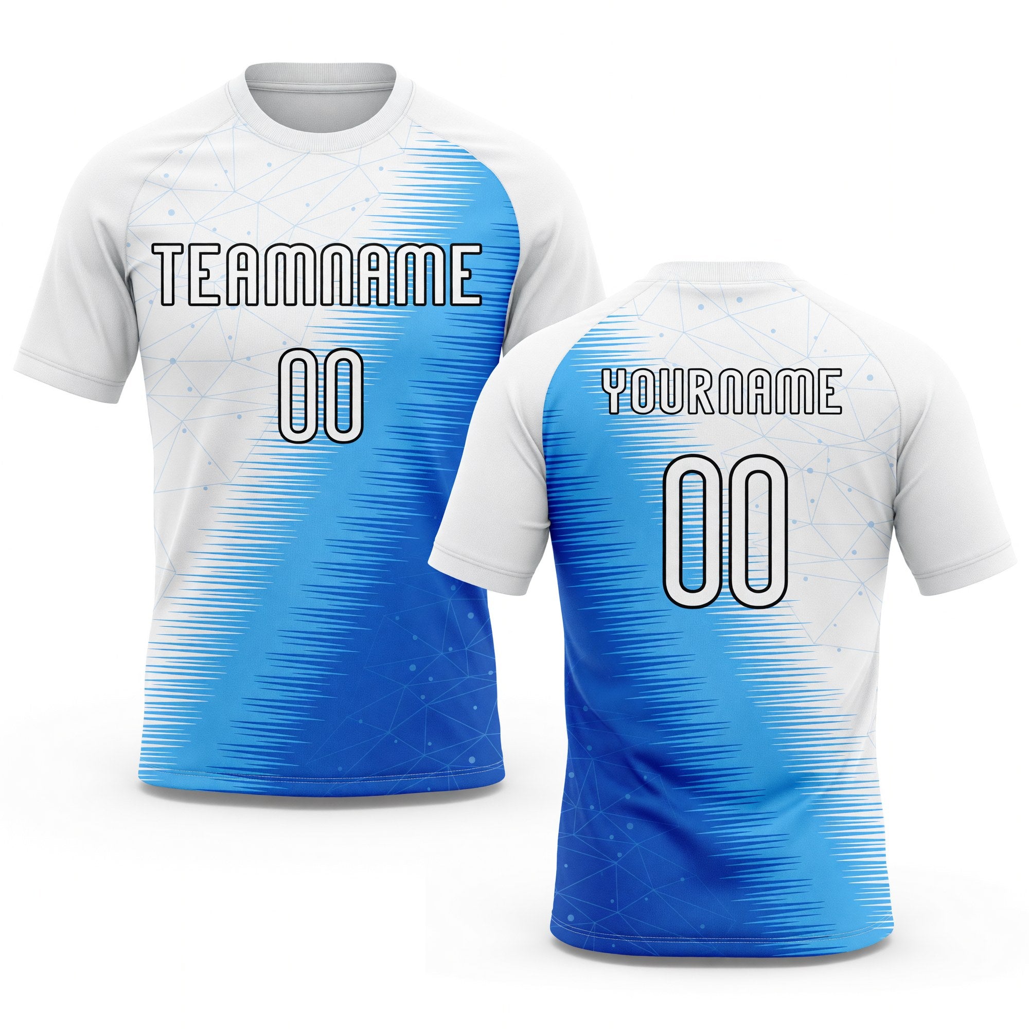 Custom Thunder Blue White-Black Geometric Shape And Lines Sublimation Volleyball Uniform Jersey