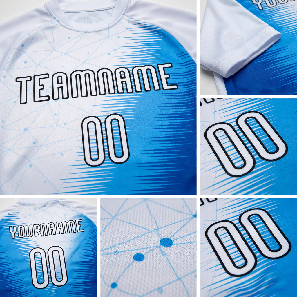 Custom Thunder Blue White-Black Geometric Shape And Lines Sublimation Volleyball Uniform Jersey detail
