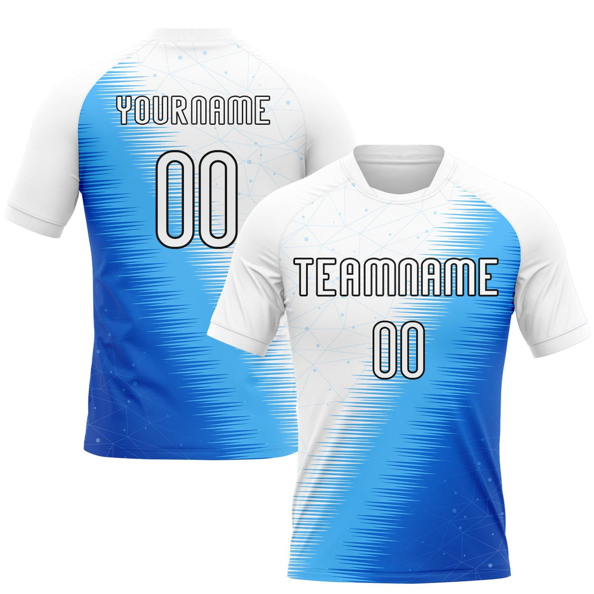 Custom Thunder Blue White-Black Geometric Shape And Lines Sublimation Volleyball Uniform Jersey photo 1