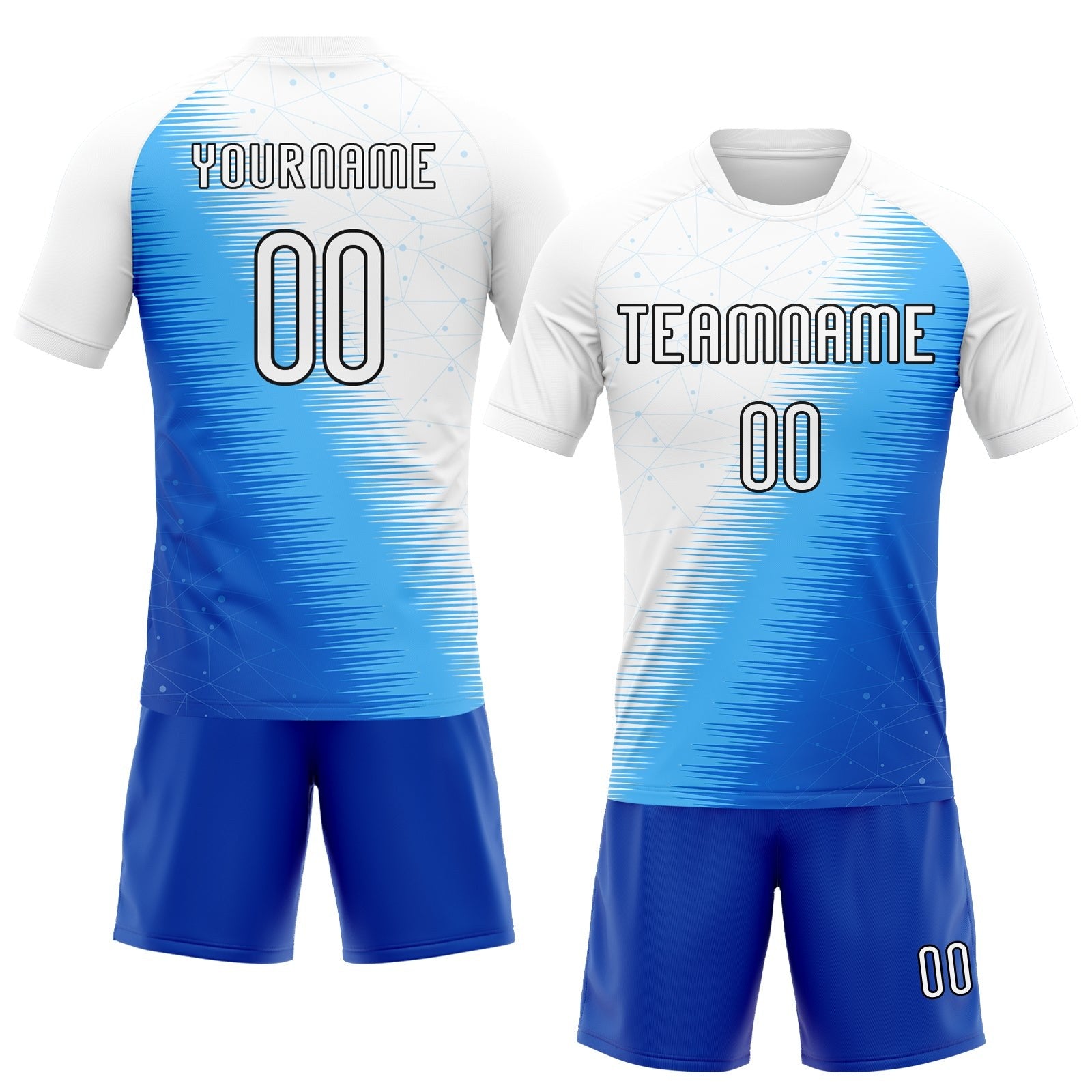 Custom Thunder Blue White-Black Geometric Shape And Lines Sublimation Volleyball Uniform Jersey photo 2
