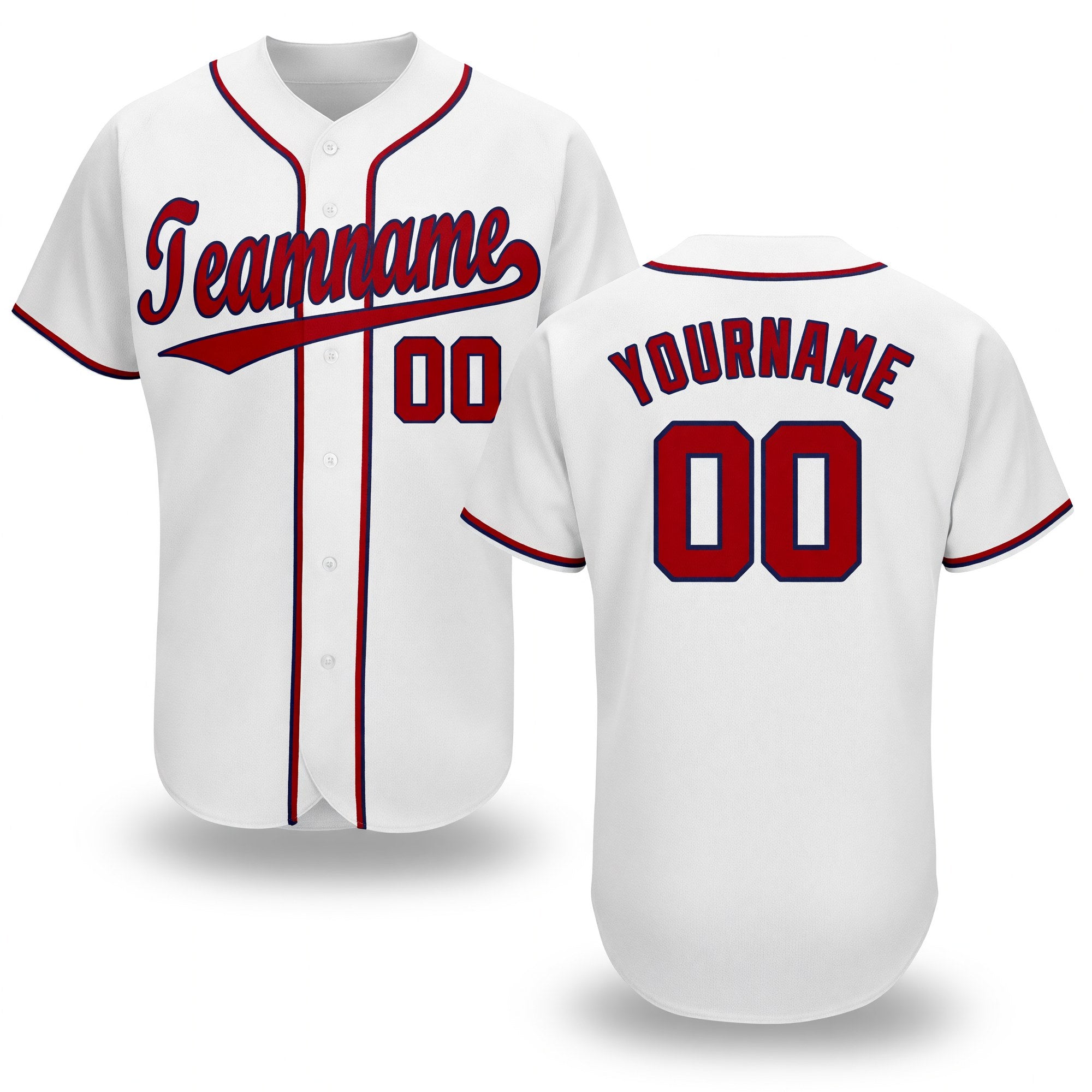 Custom White Red-Navy Baseball Jersey