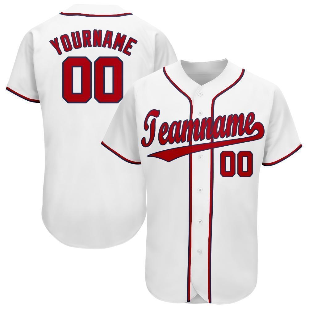 Custom White Red-Navy Baseball Jersey photo 1
