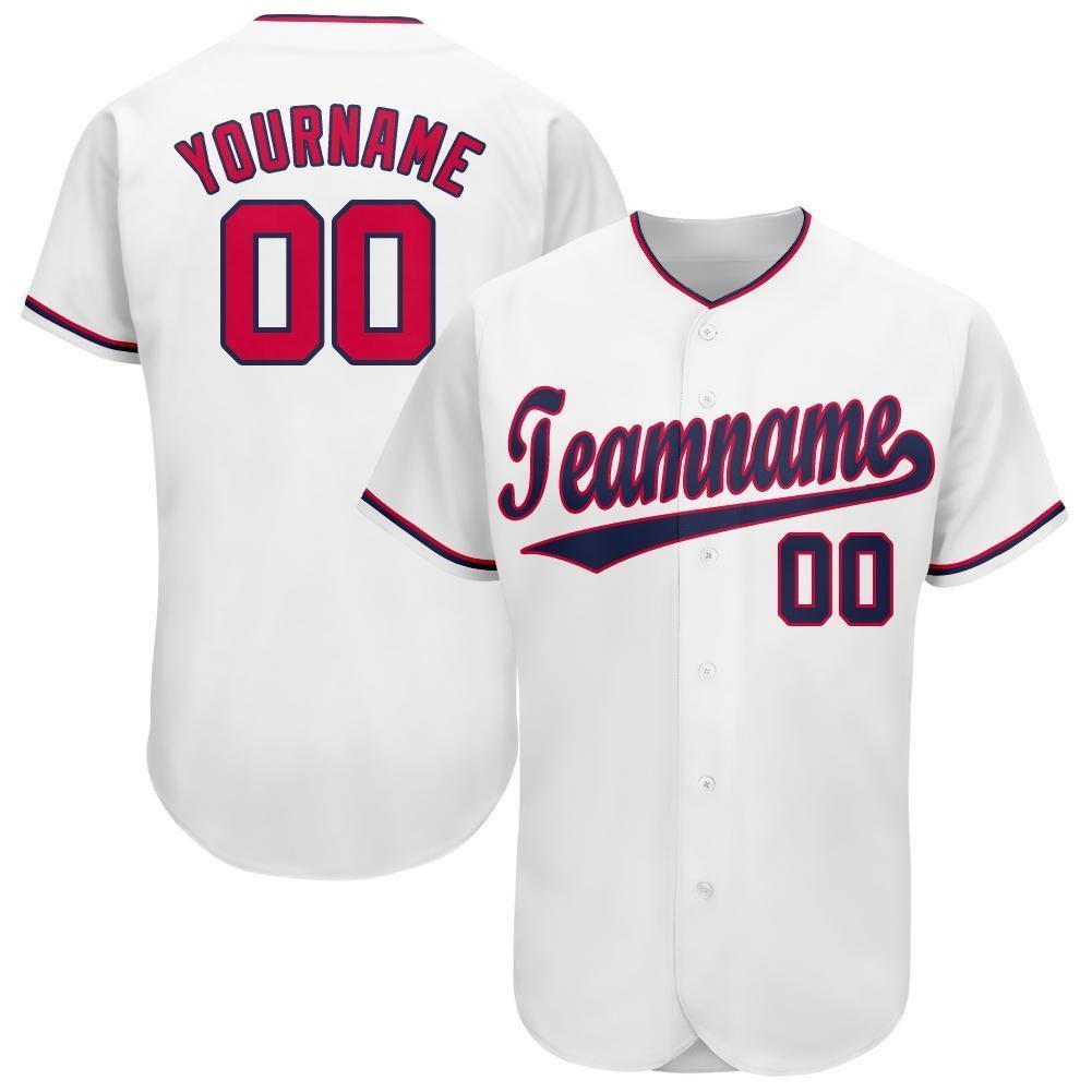 Custom White Red-Navy Baseball Jersey photo 1