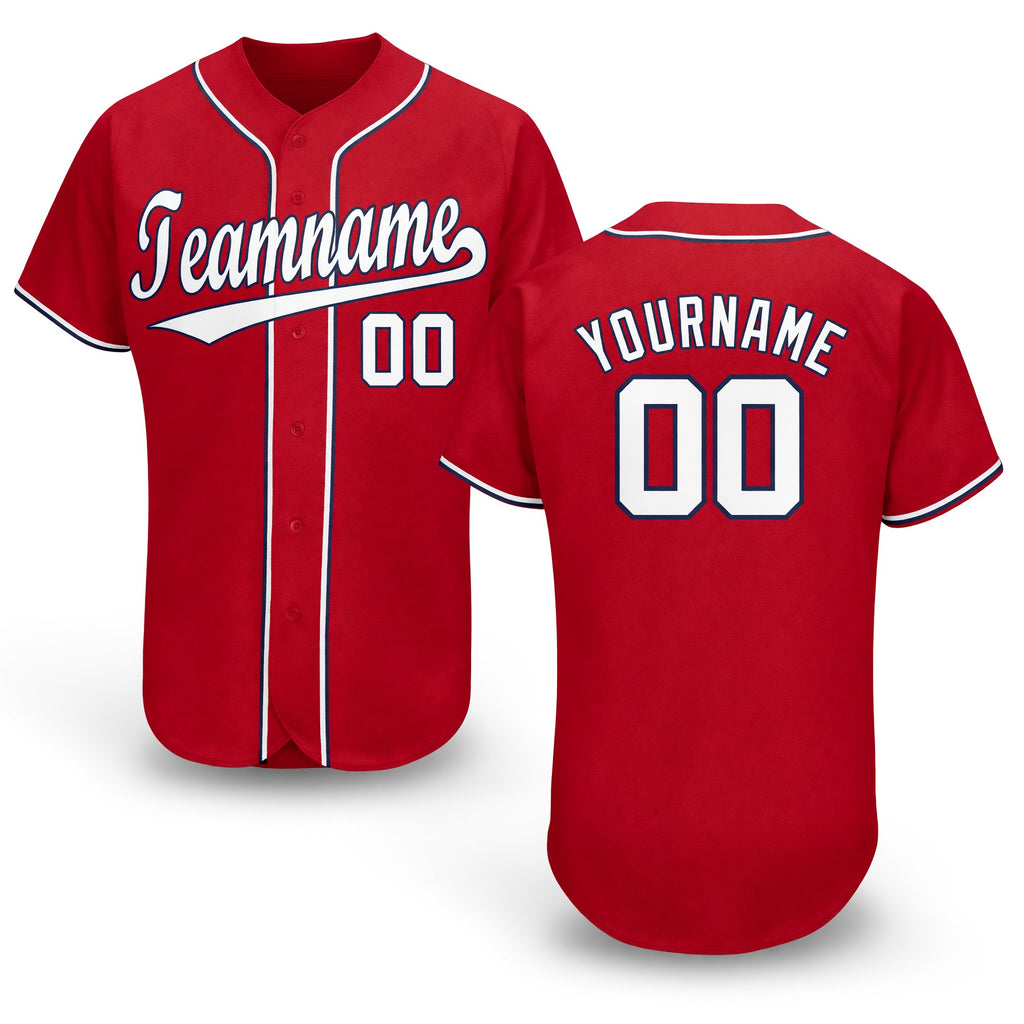 Custom Red White-Navy Baseball Jersey