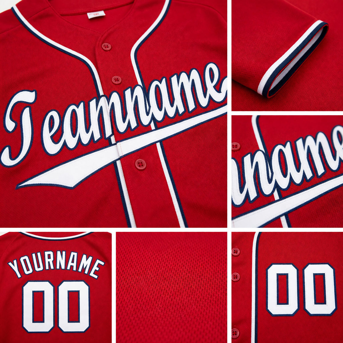 Custom Red White-Navy Baseball Jersey detail