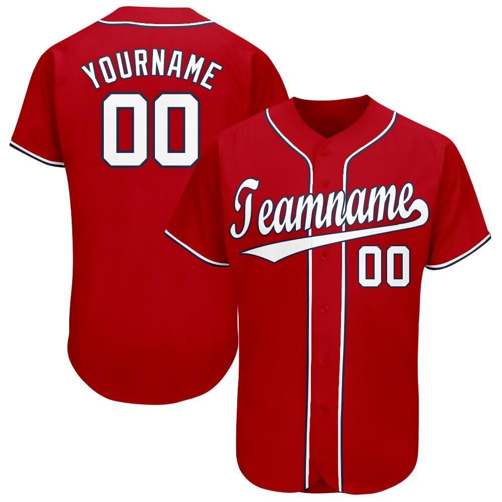 Custom Red White-Navy Baseball Jersey photo 1
