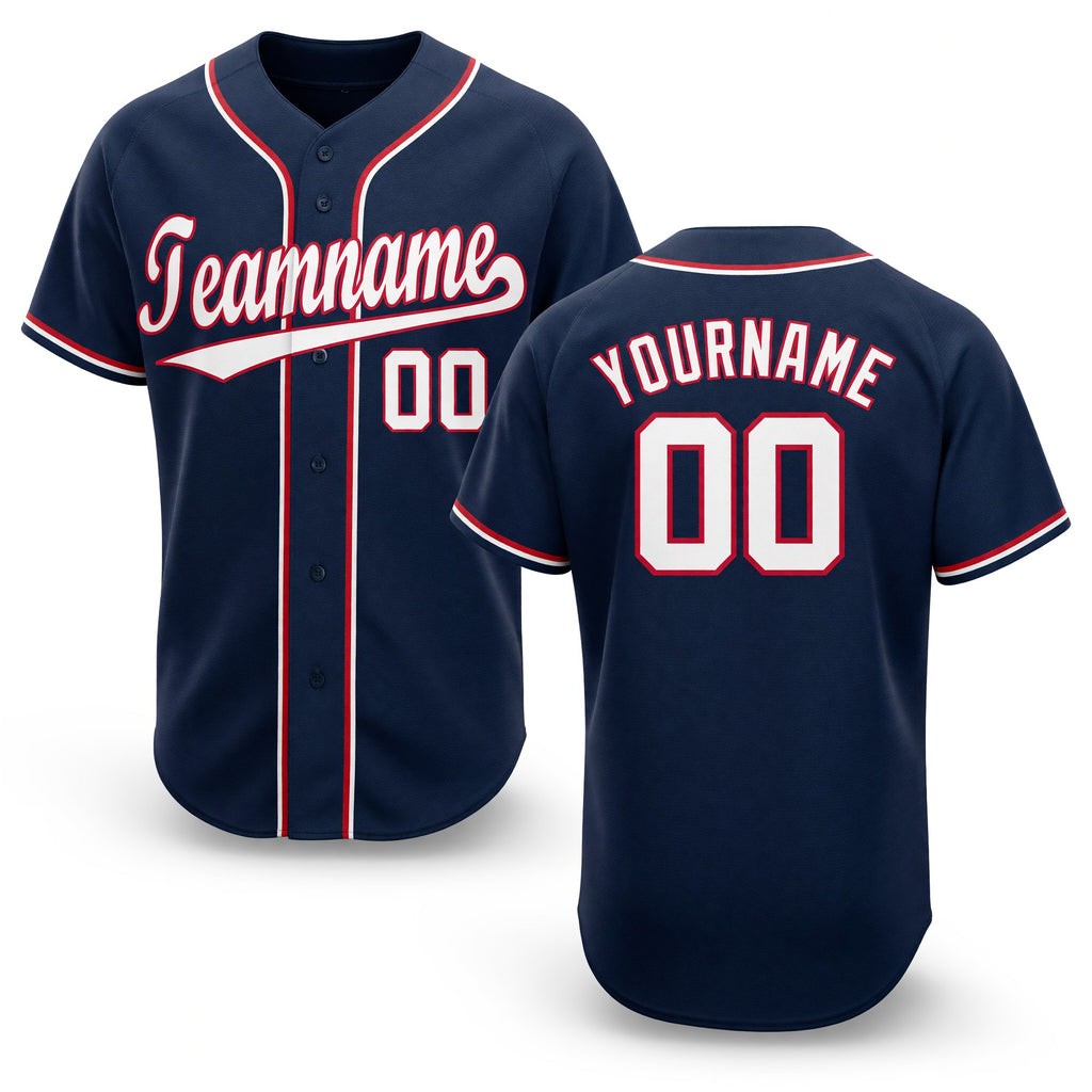 Custom Navy White-Red Baseball Jersey
