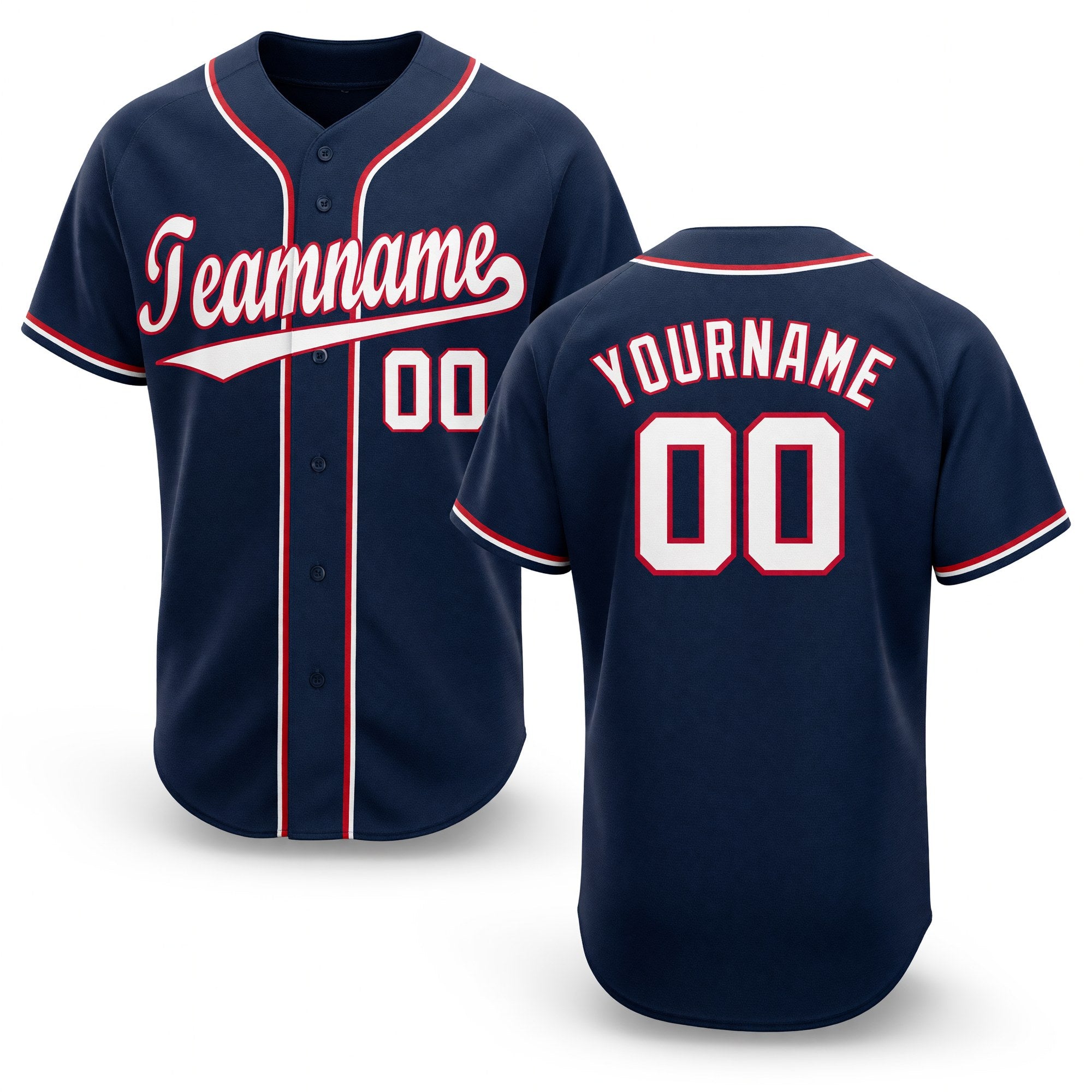 Custom Navy White-Red Baseball Jersey