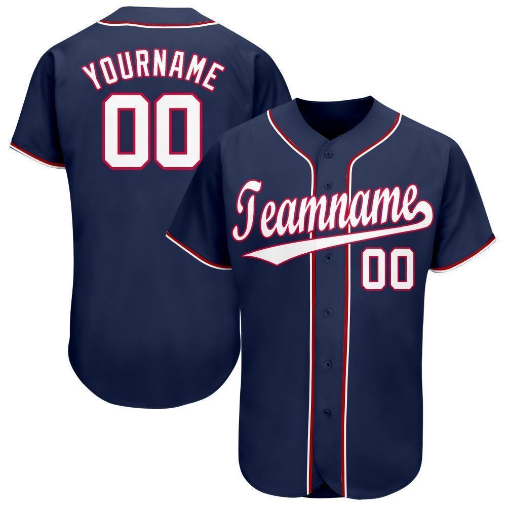 Custom Navy White-Red Baseball Jersey photo 1