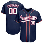 Custom Navy White-Red Baseball Jersey photo 1