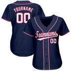 Custom Navy White-Red Baseball Jersey photo 2