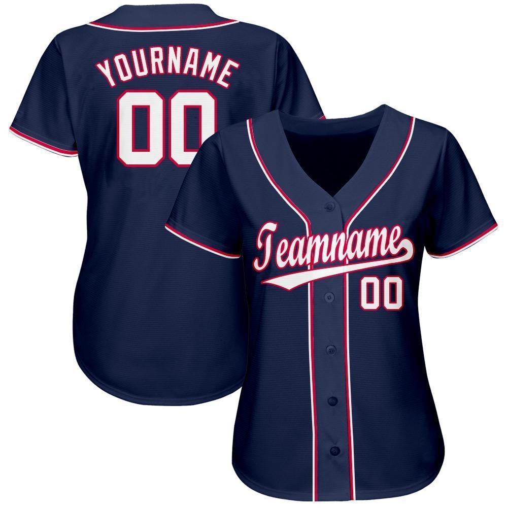 Custom Navy White-Red Baseball Jersey photo 2