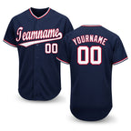 Custom Navy White-Red Baseball Jersey