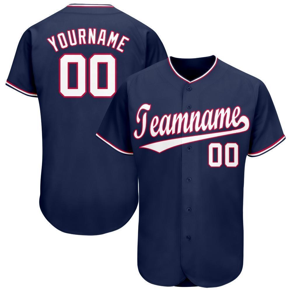 Custom Navy White-Red Baseball Jersey photo 1