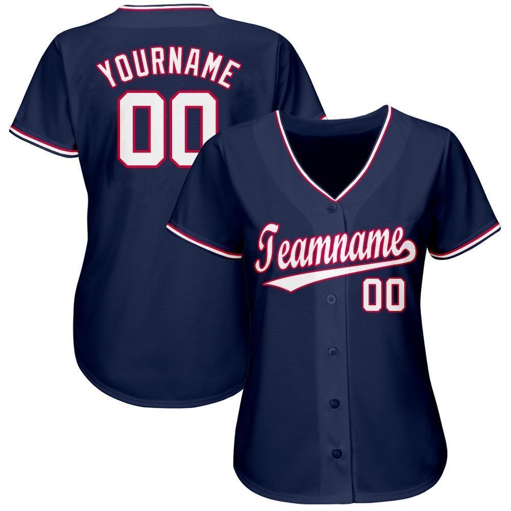 Custom Navy White-Red Baseball Jersey photo 2