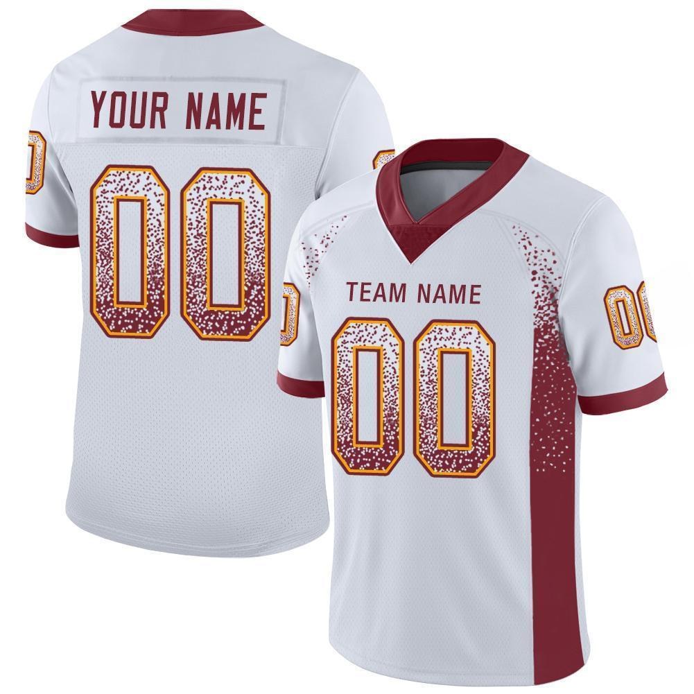 Custom White Burgundy-Gold Drift Fashion Football Jersey photo 1