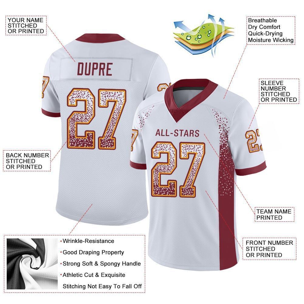 Custom White Burgundy-Gold Drift Fashion Football Jersey photo 2