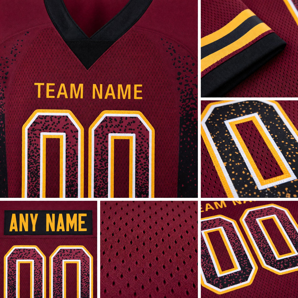 Custom Burgundy Black-Gold Drift Fashion Football Jersey detail