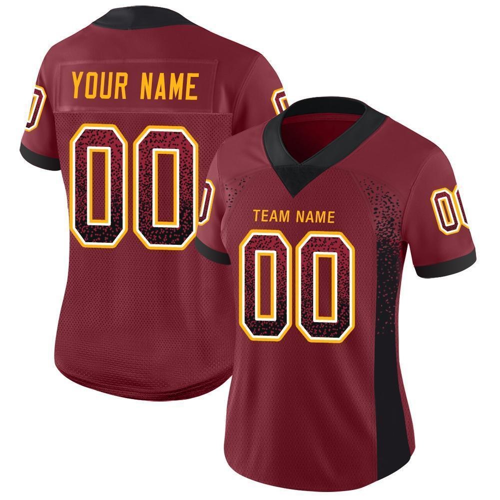 Custom Burgundy Black-Gold Drift Fashion Football Jersey photo 2