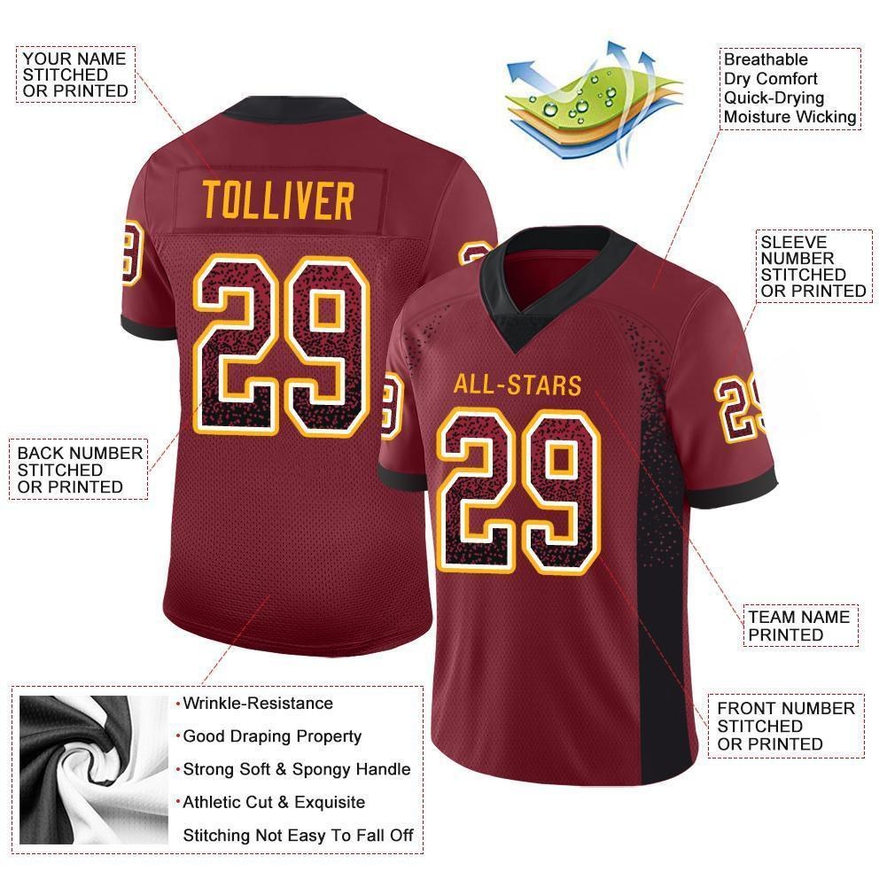Custom Burgundy Black-Gold Drift Fashion Football Jersey photo 3