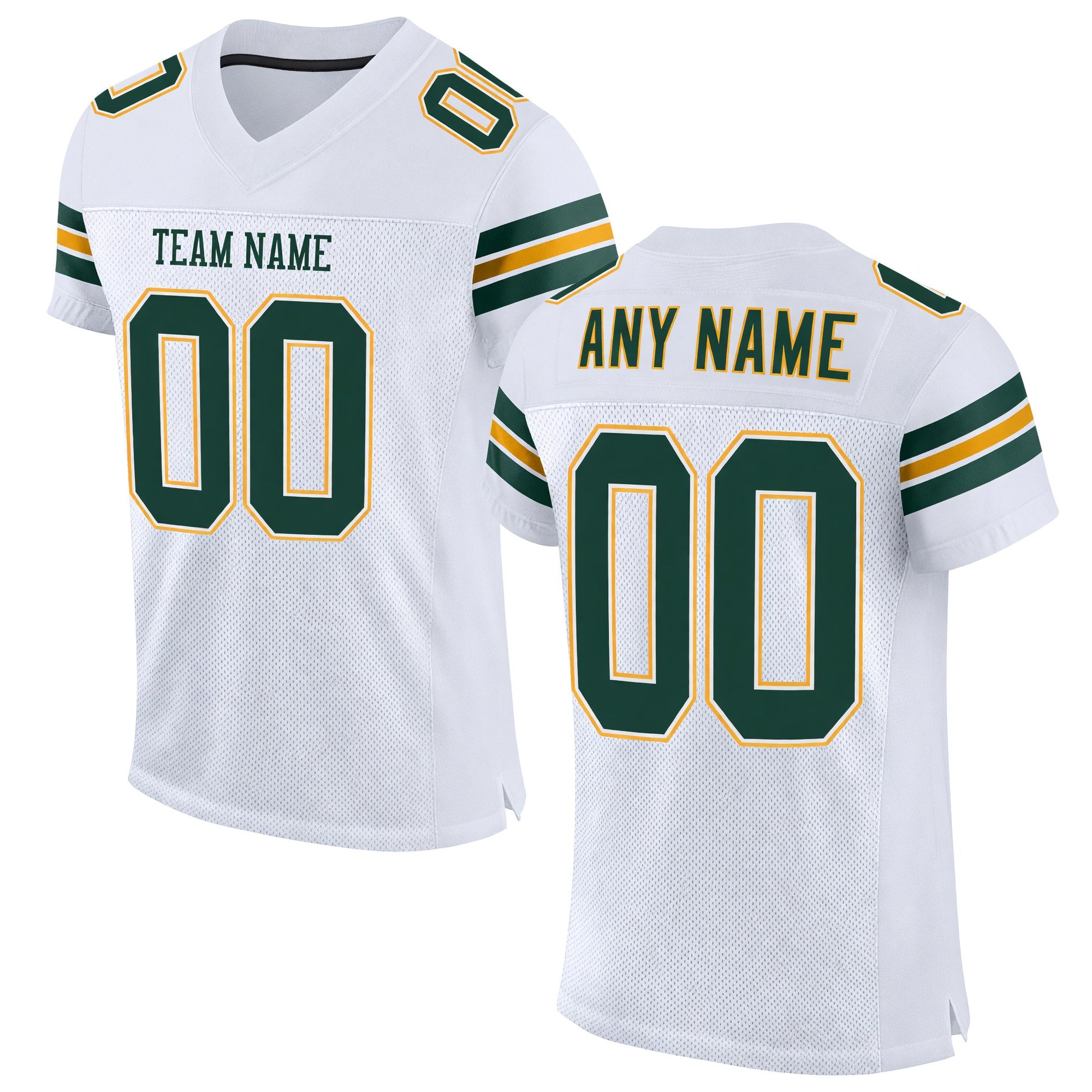 Custom White Green-Gold Mesh Authentic Football Jersey