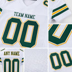 Custom White Green-Gold Mesh Authentic Football Jersey detail