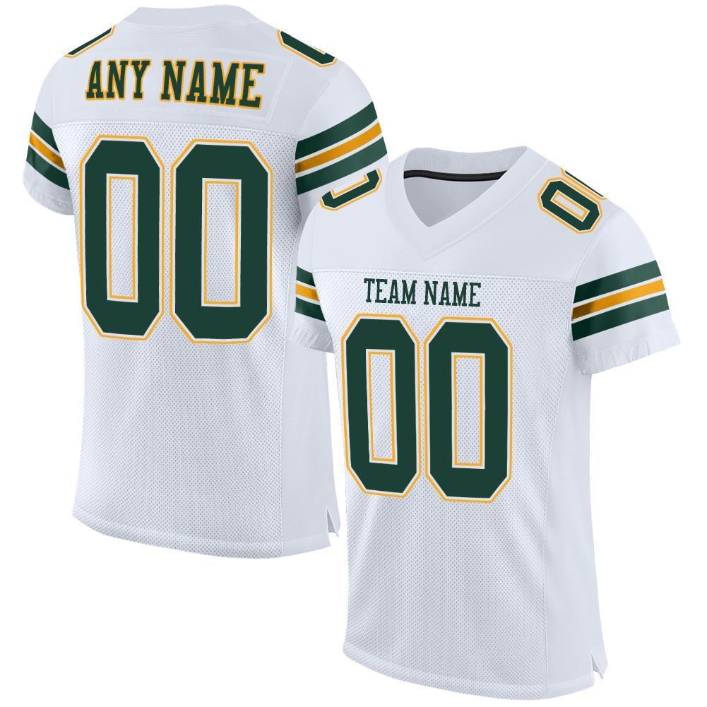 Custom White Green-Gold Mesh Authentic Football Jersey photo 1