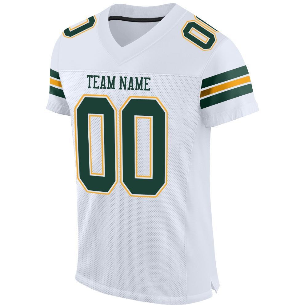 Custom White Green-Gold Mesh Authentic Football Jersey photo 2
