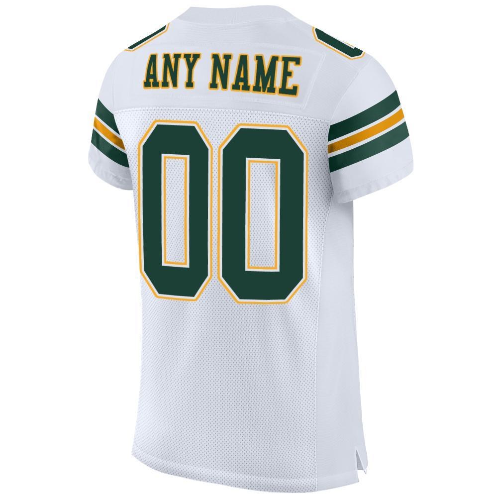 Custom White Green-Gold Mesh Authentic Football Jersey photo 3