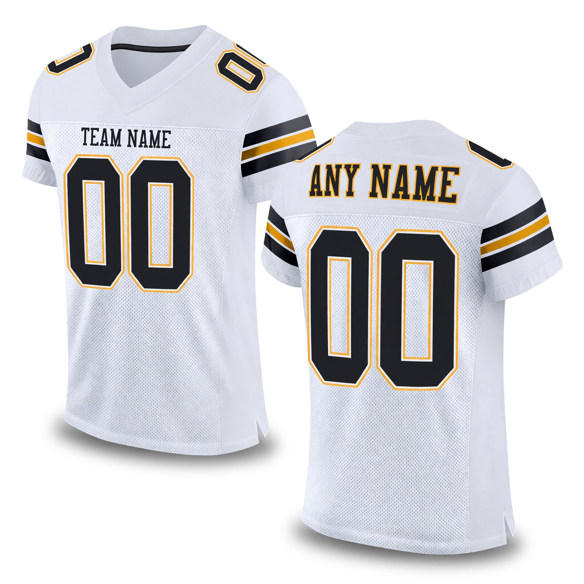 Custom White Black-Gold Mesh Authentic Football Jersey