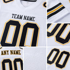Custom White Black-Gold Mesh Authentic Football Jersey detail