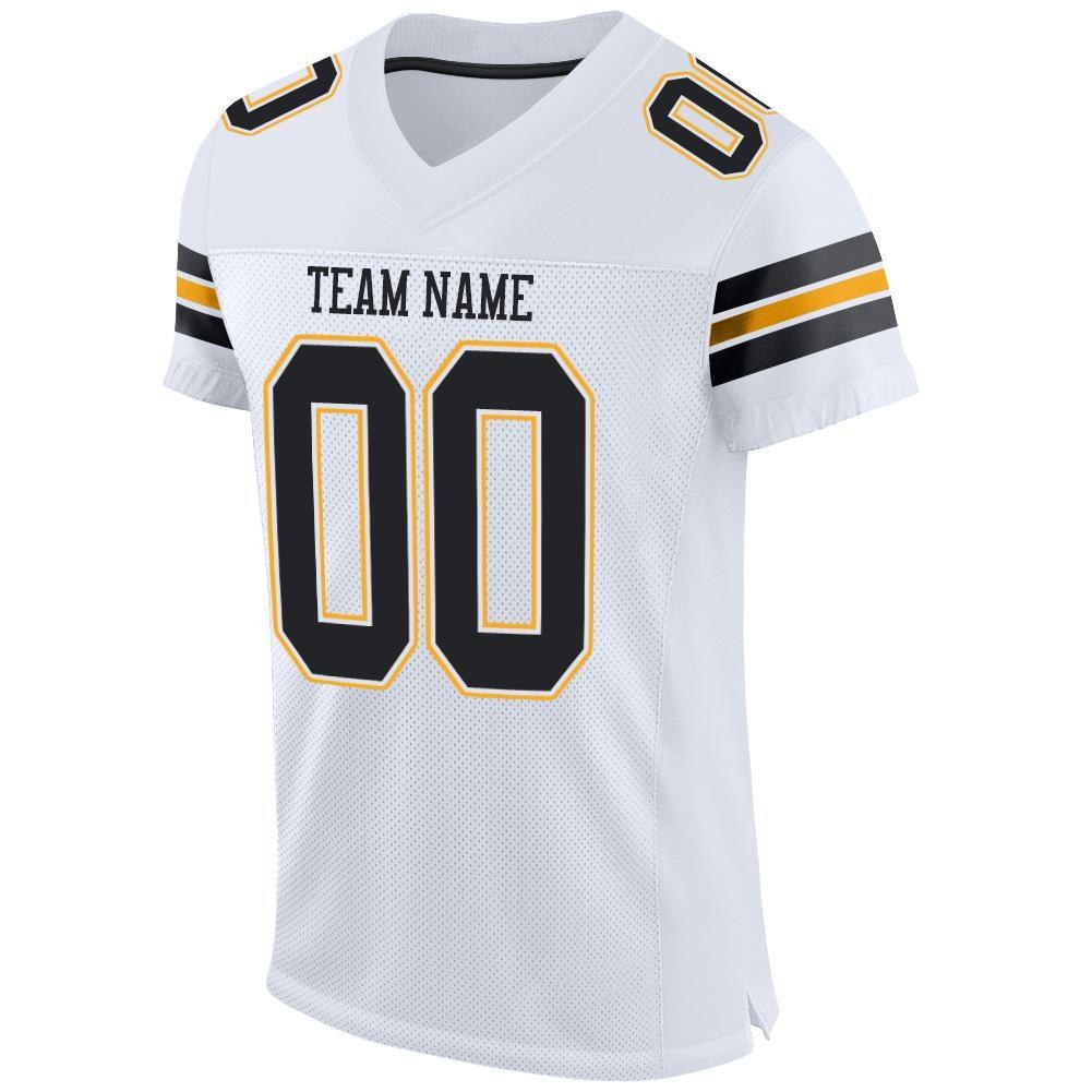 Custom White Black-Gold Mesh Authentic Football Jersey photo 2