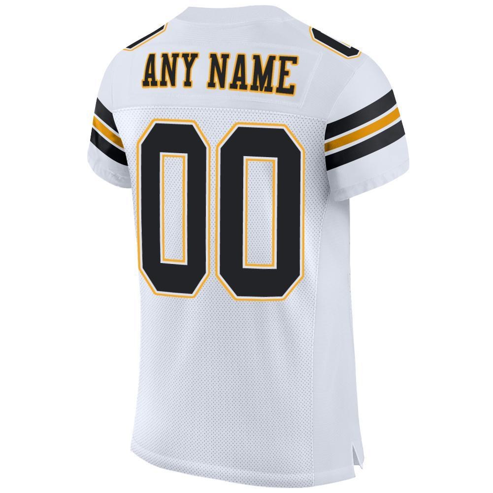 Custom White Black-Gold Mesh Authentic Football Jersey photo 3