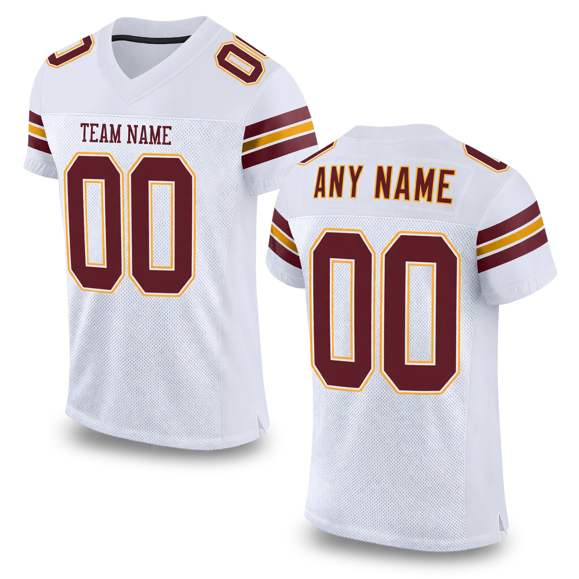 Custom White Burgundy-Gold Mesh Authentic Football Jersey