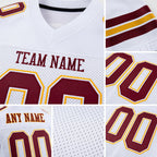 Custom White Burgundy-Gold Mesh Authentic Football Jersey detail