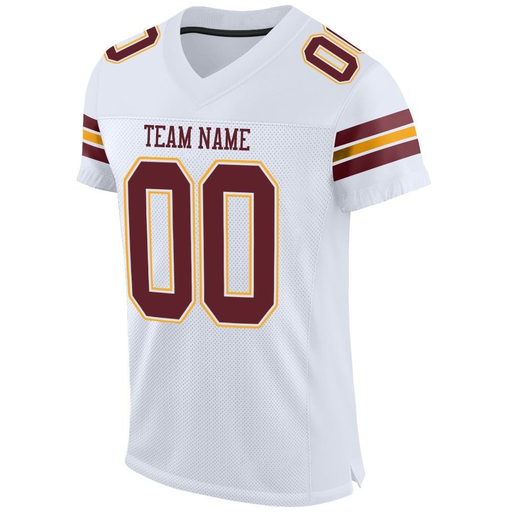 Custom White Burgundy-Gold Mesh Authentic Football Jersey photo 2