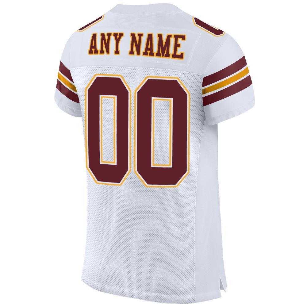 Custom White Burgundy-Gold Mesh Authentic Football Jersey photo 3