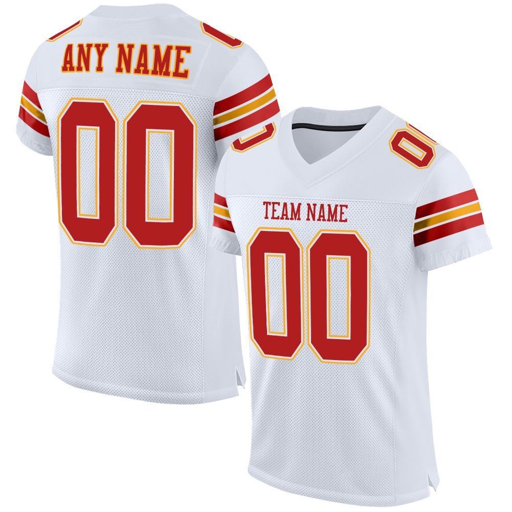 Custom White Scarlet-Gold Mesh Authentic Football Jersey photo 1