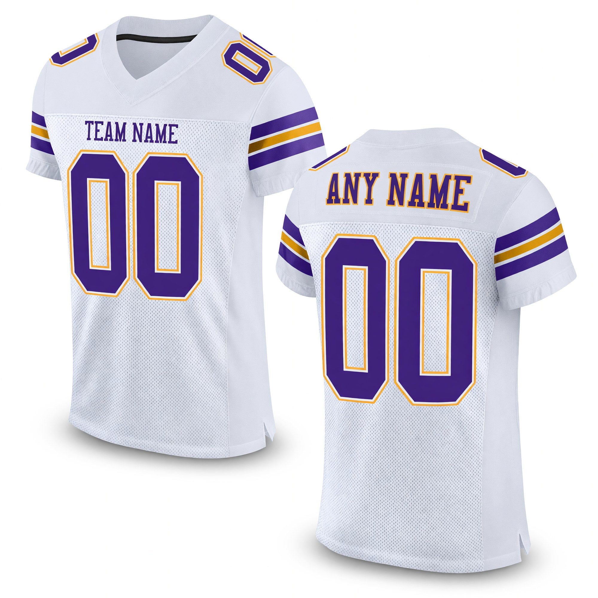 Custom White Purple-Gold Mesh Authentic Football Jersey