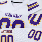 Custom White Purple-Gold Mesh Authentic Football Jersey detail