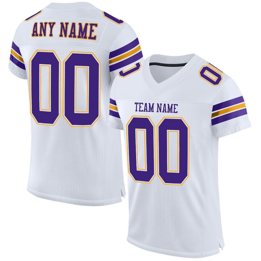 Custom White Purple-Gold Mesh Authentic Football Jersey photo 1