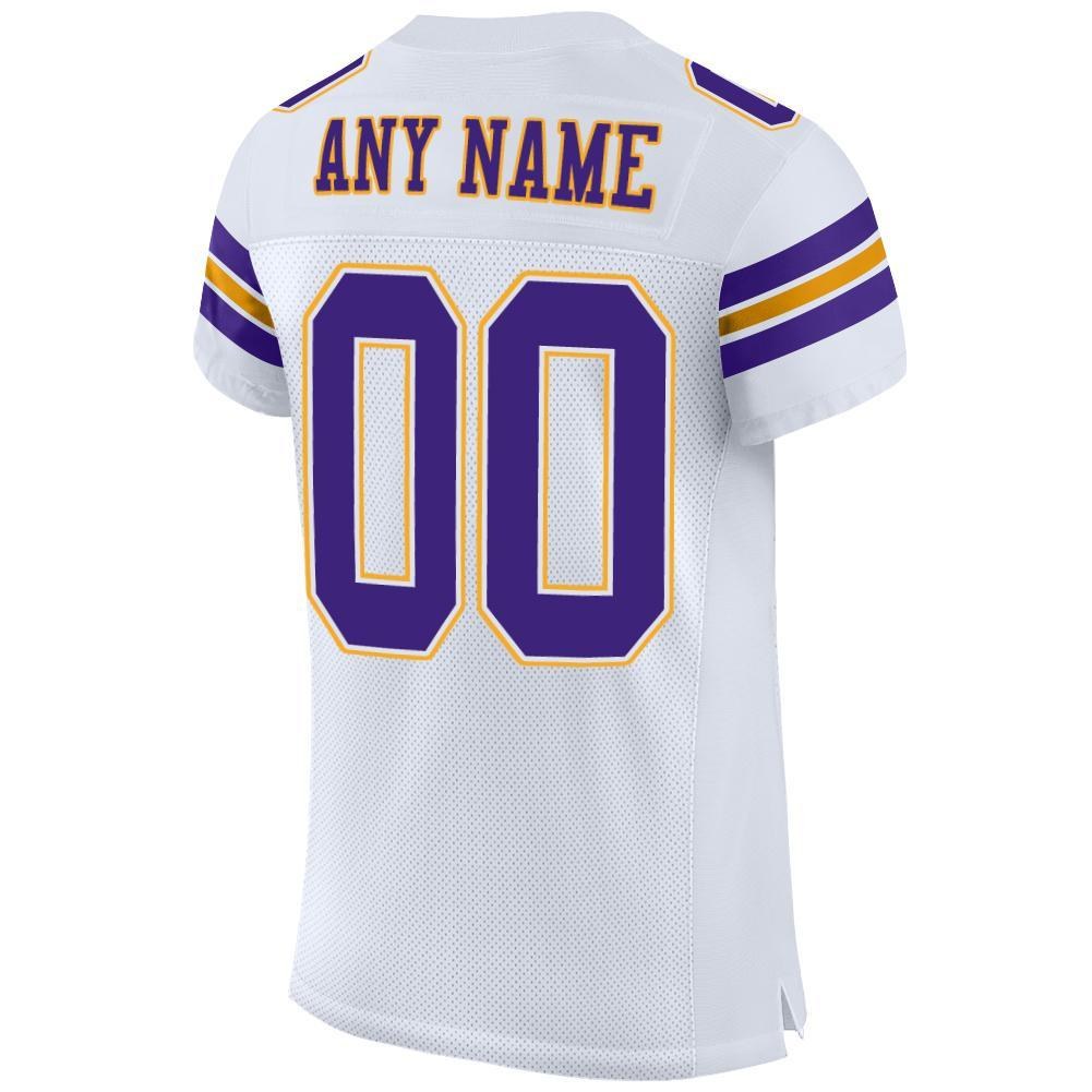 Custom White Purple-Gold Mesh Authentic Football Jersey photo 3