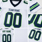 Custom White Navy-Neon Green Mesh Authentic Football Jersey detail