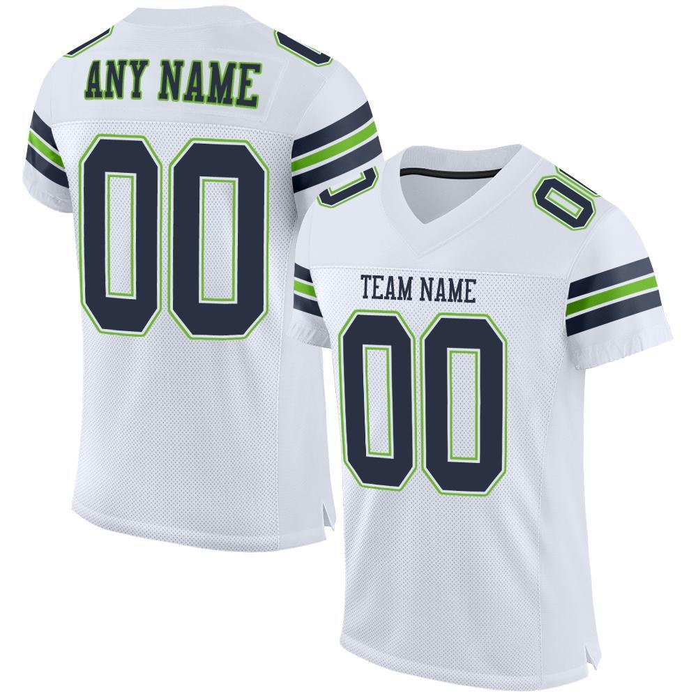 Custom White Navy-Neon Green Mesh Authentic Football Jersey photo 1