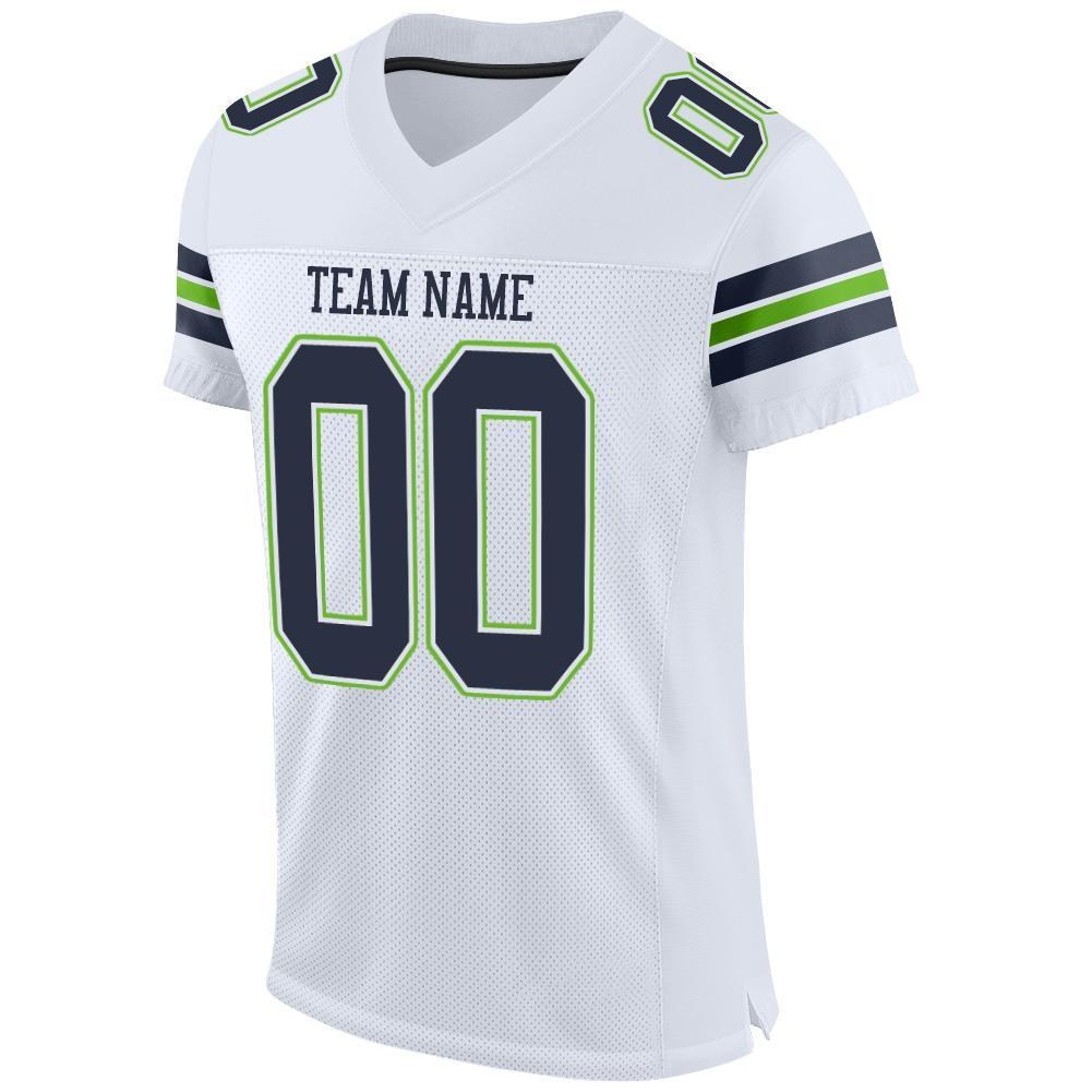 Custom White Navy-Neon Green Mesh Authentic Football Jersey photo 2