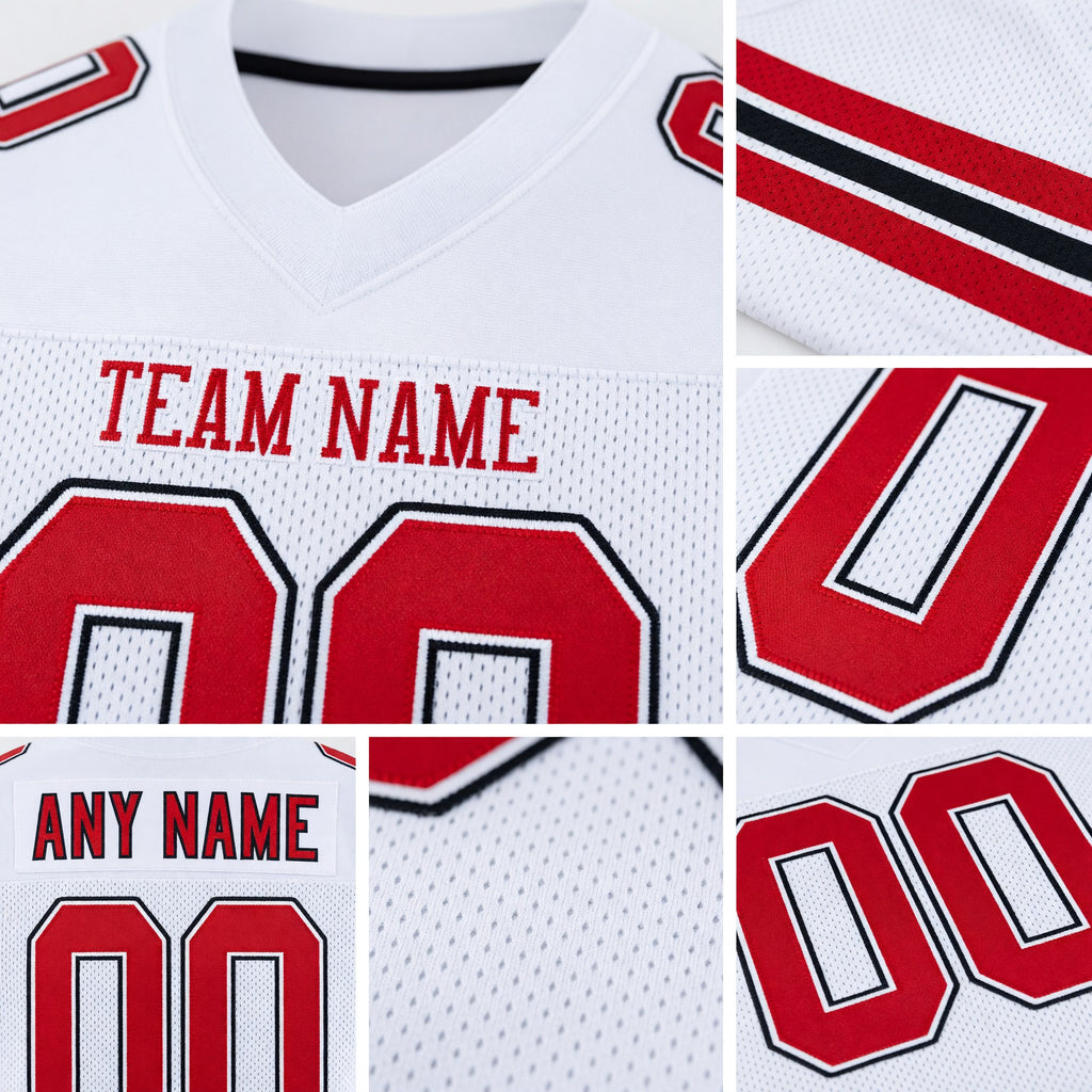 Custom White Red-Black Mesh Authentic Football Jersey detail